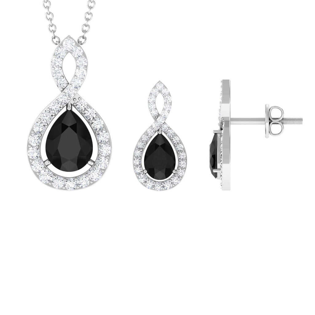 Natural Black Onyx Infinity Necklace and Earrings Set for Women