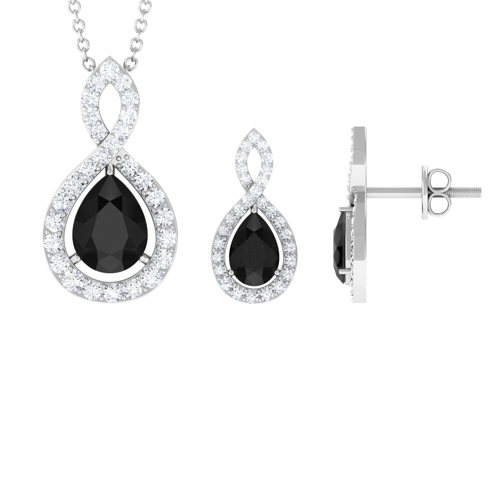 Natural Black Onyx Infinity Necklace and Earrings Set for Women