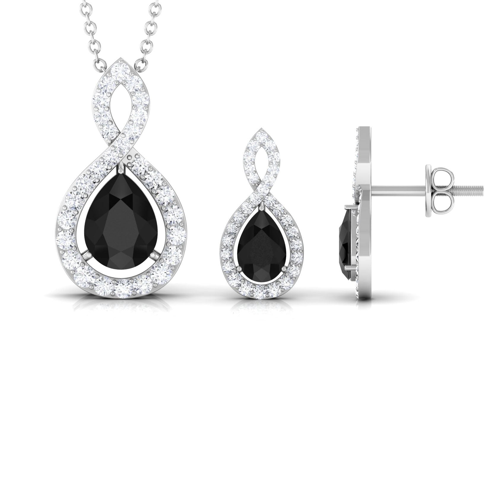 Natural Black Onyx Infinity Necklace and Earrings Set for Women