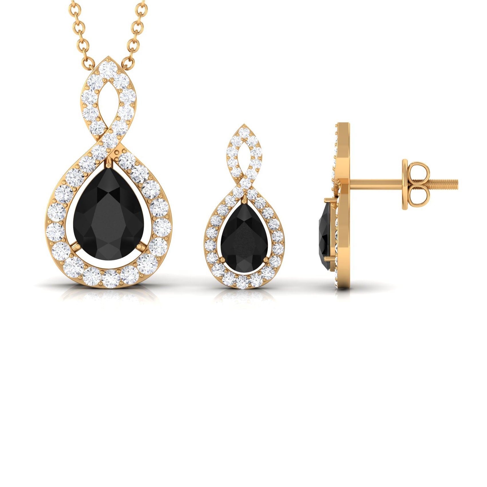 Natural Black Onyx Infinity Necklace and Earrings Set for Women