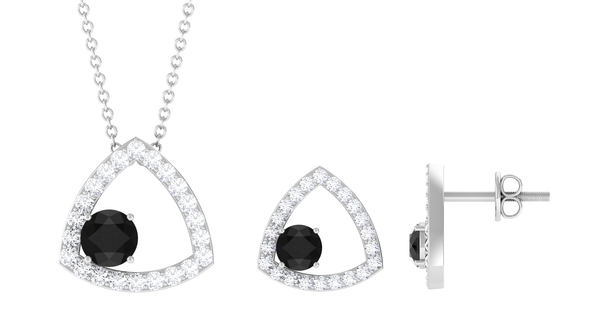 Certified Real Black Onyx Geometric Jewelry Set with Moissanite