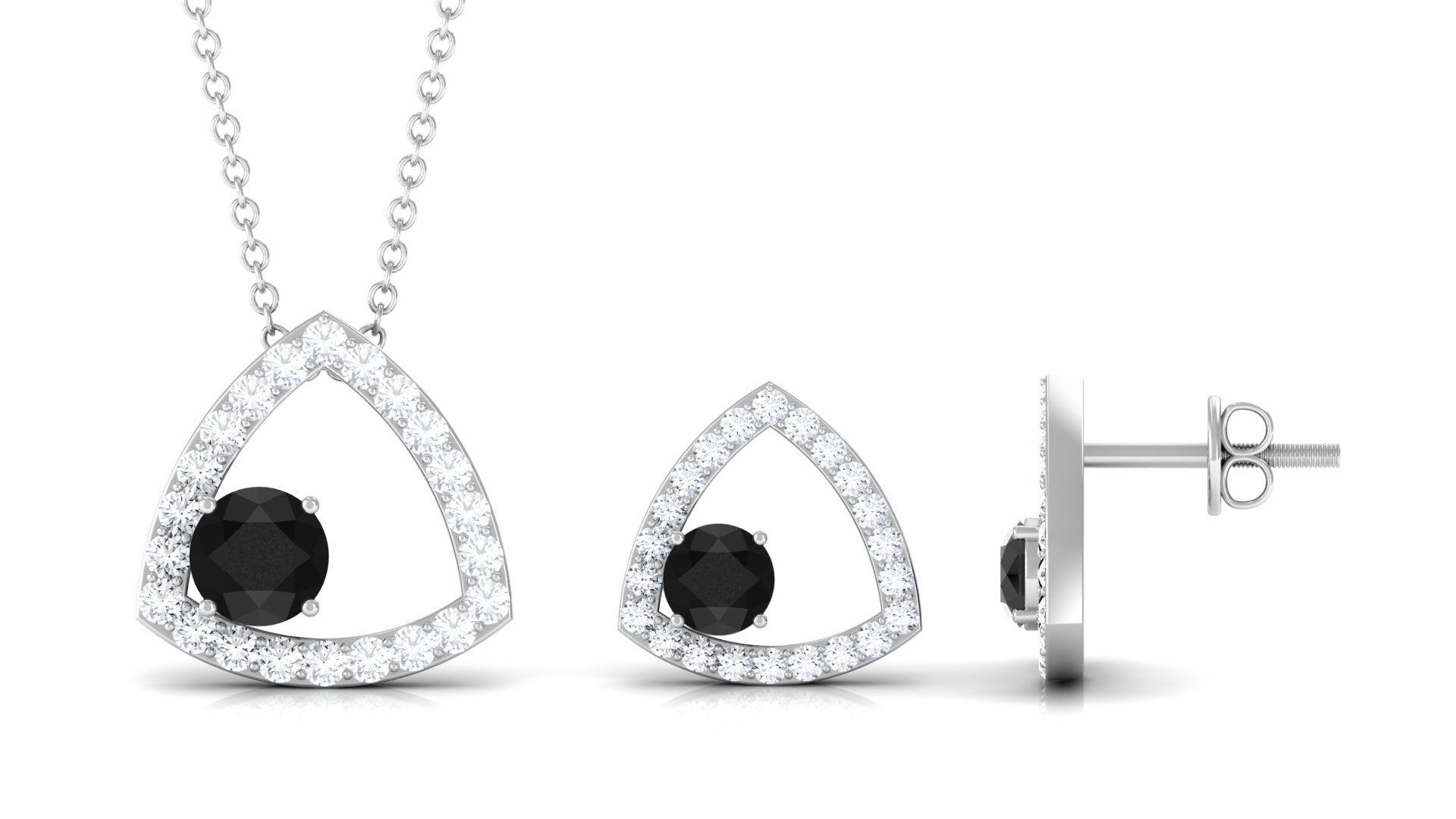 Certified Real Black Onyx Geometric Jewelry Set with Moissanite