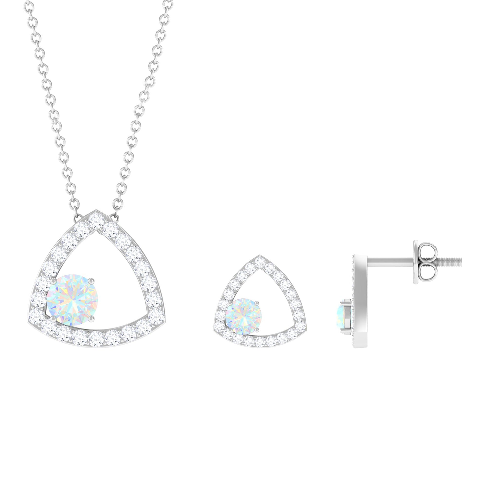 Natural Ethiopian Opal Geometric Jewelry Set with Moissanite