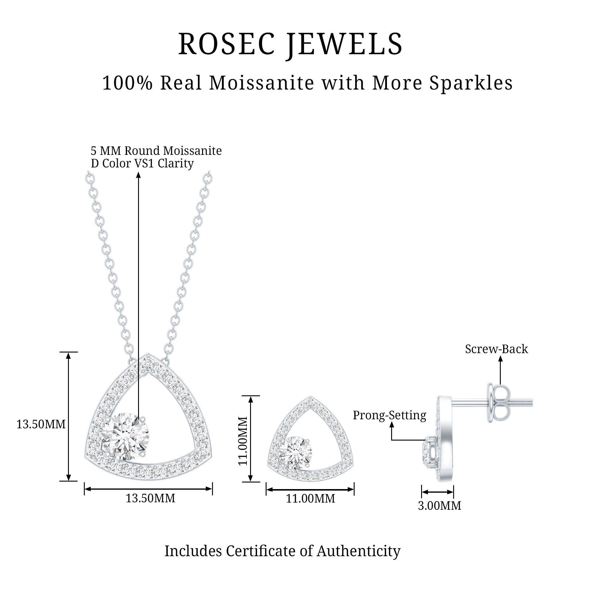 Simple Moissanite Open Triangle Jewelry Set
