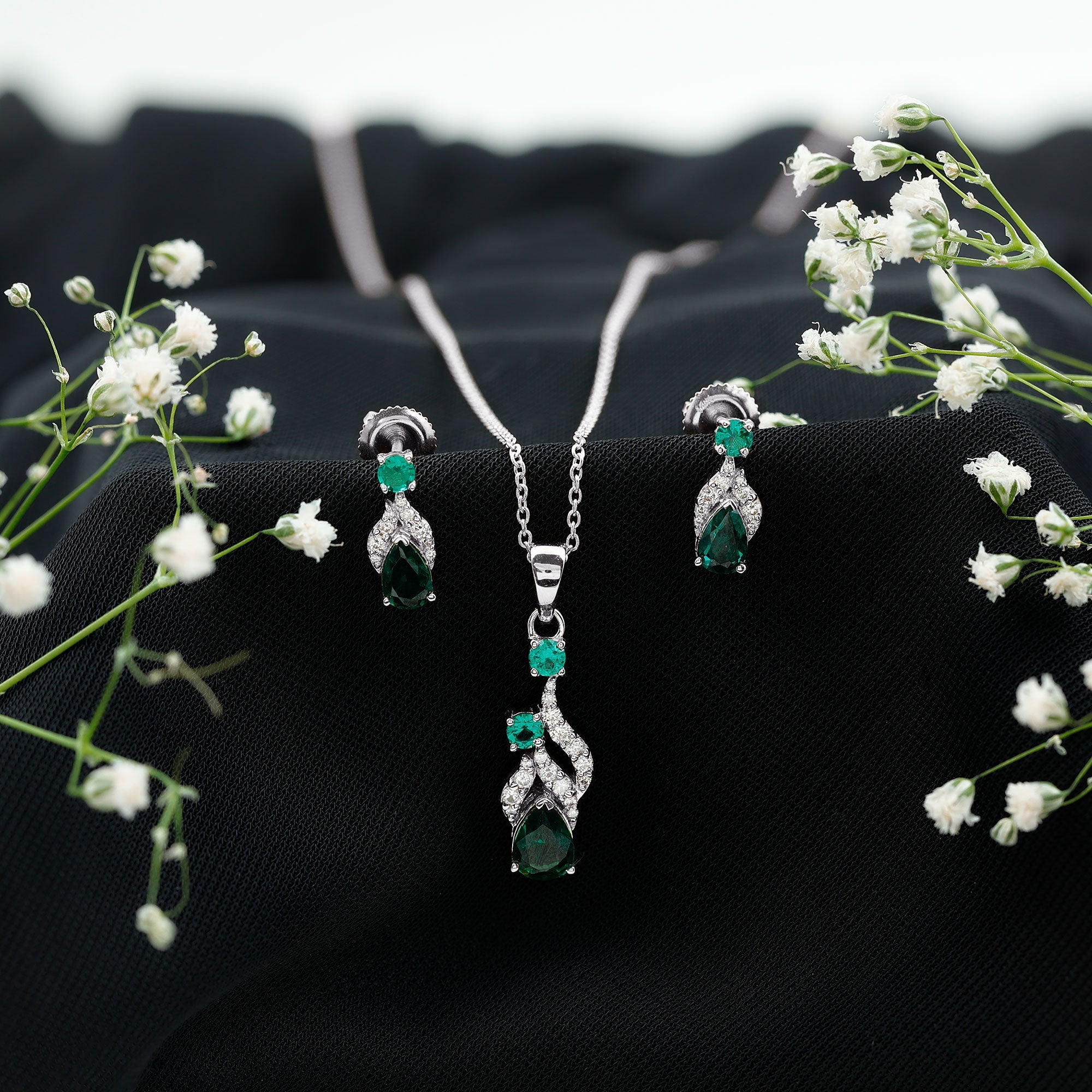 Lab Created Emerald and Diamond Designer Jewelry Set