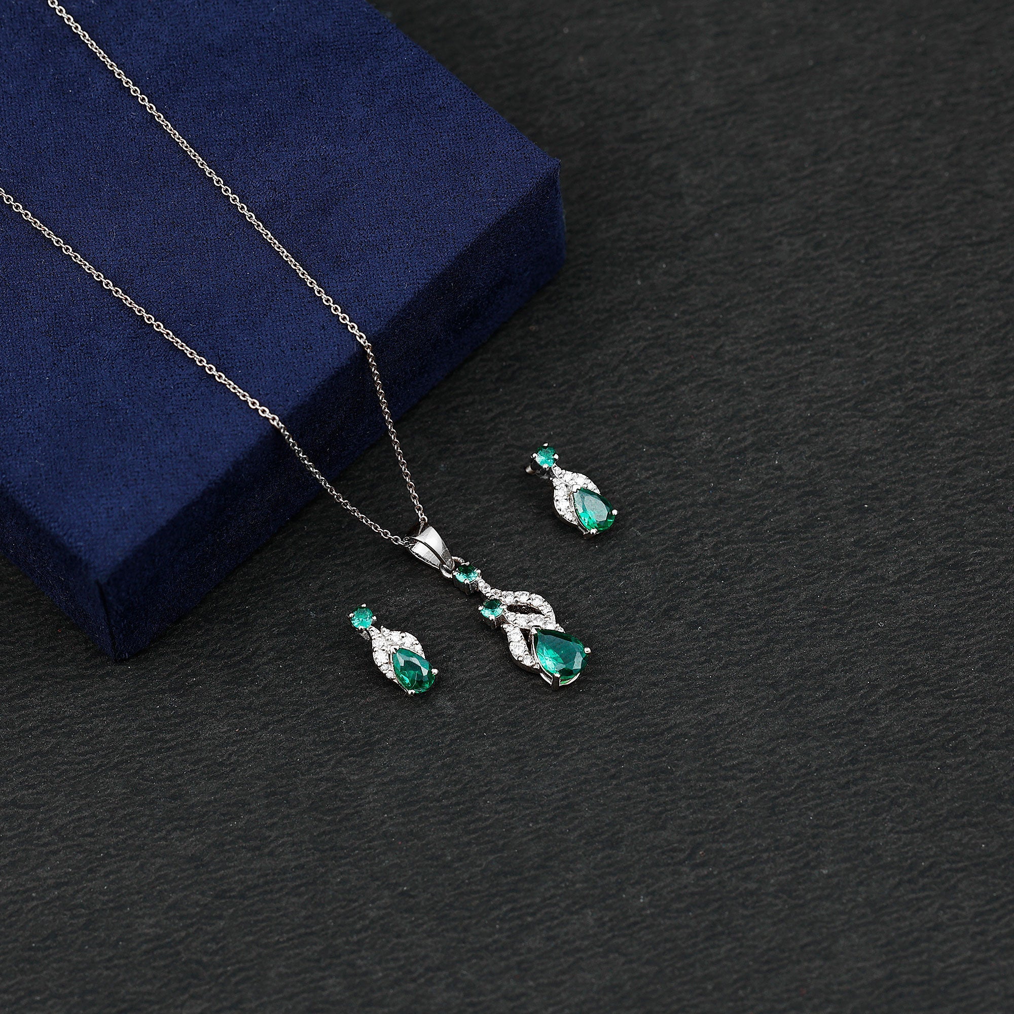 Lab Created Emerald and Diamond Designer Jewelry Set