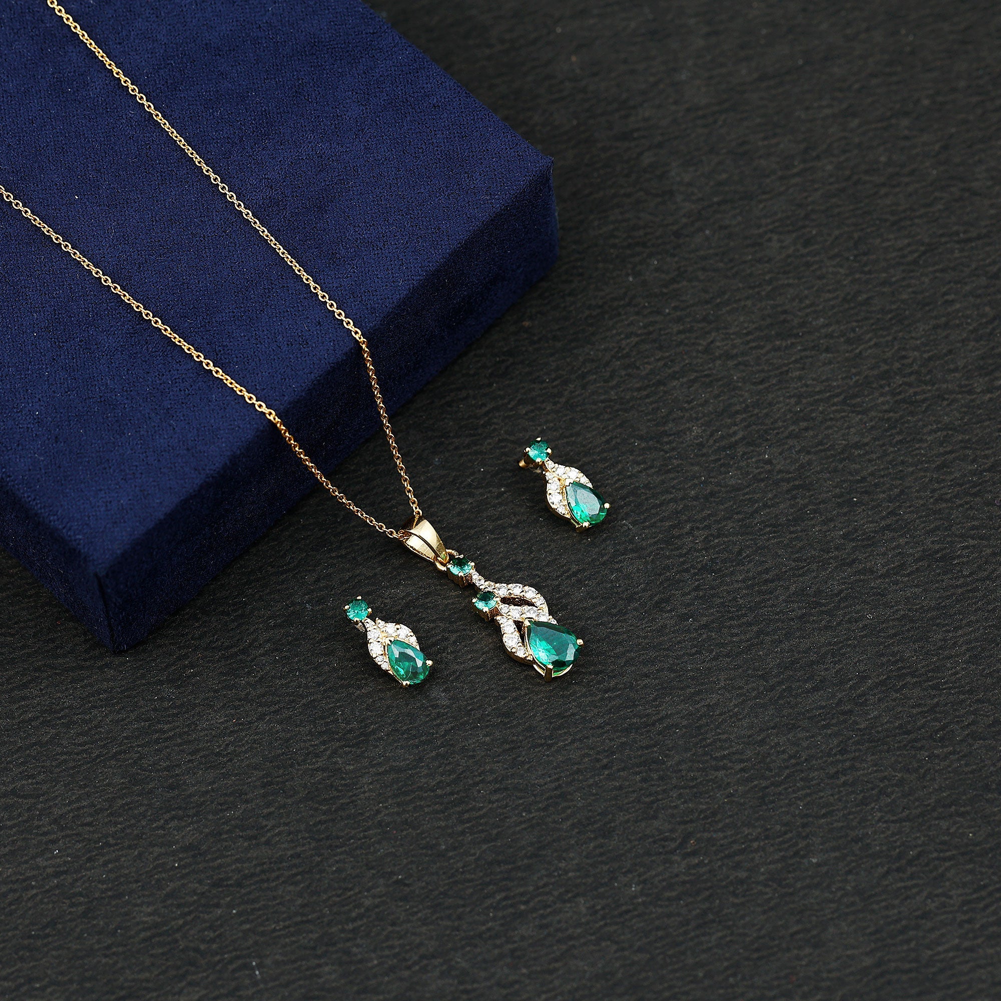 Lab Created Emerald and Diamond Designer Jewelry Set