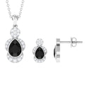 Natural Pear Shape Black Onyx Statement Jewelry Set with Diamond