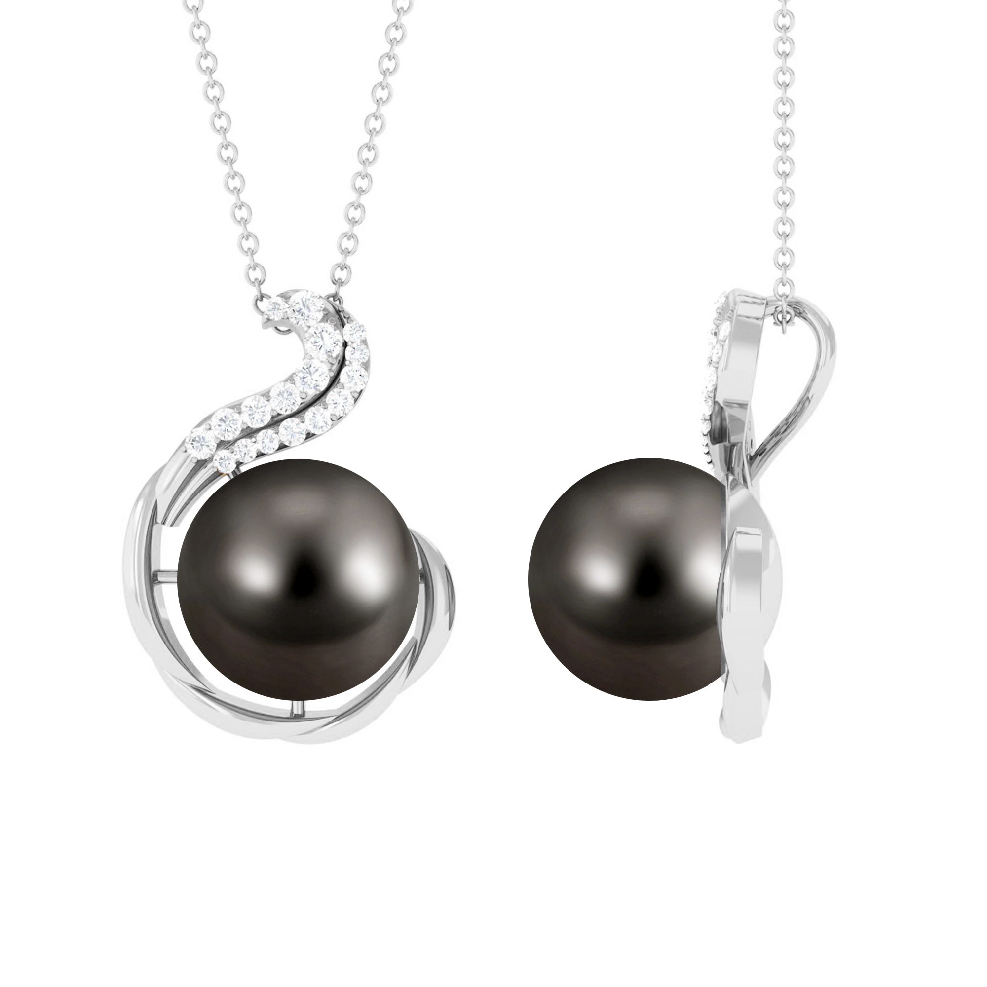 Real 7.5 Carat Tahitian Black Pearl Necklace with Diamond