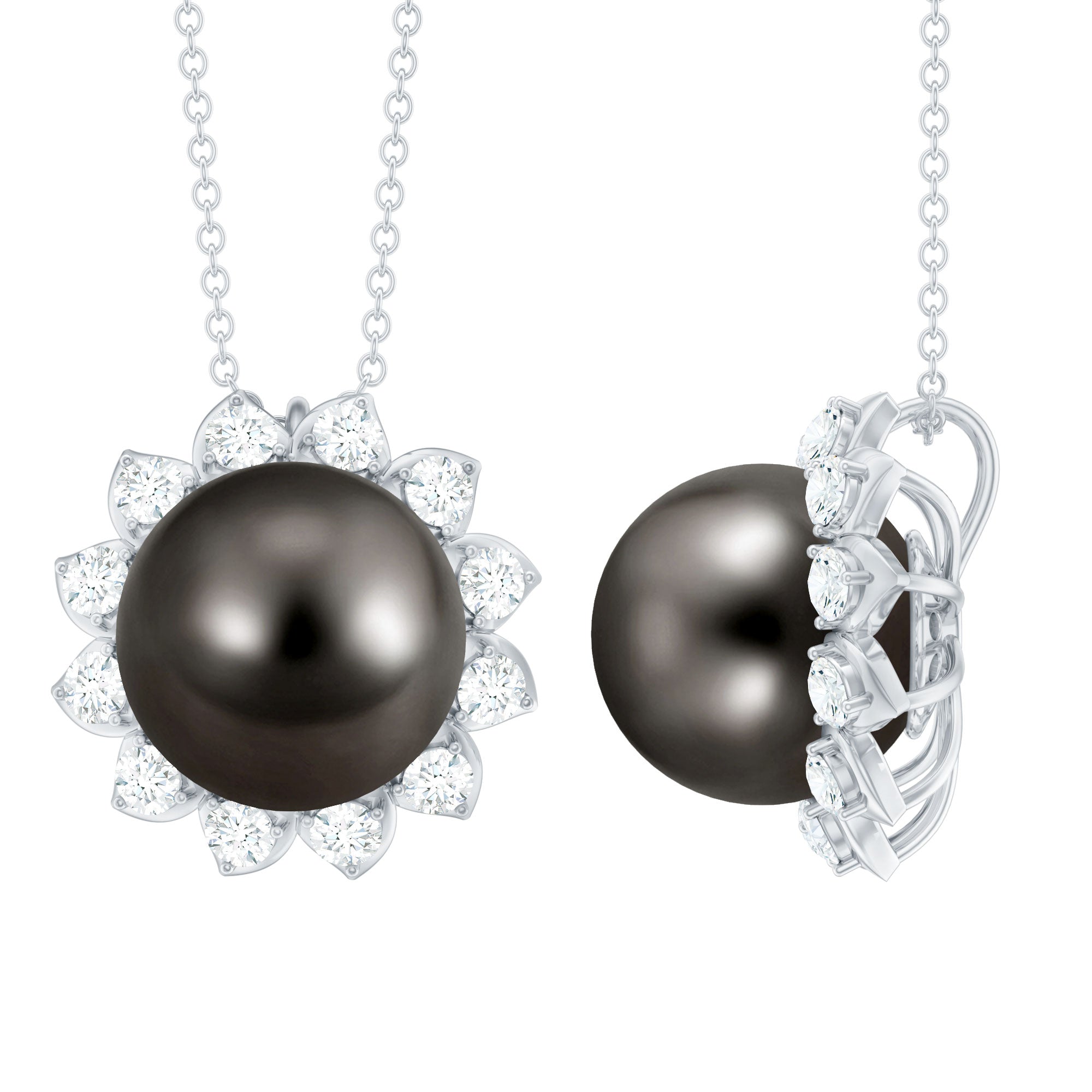 Tahitian Pearl Cocktail Pendant with Diamond Halo