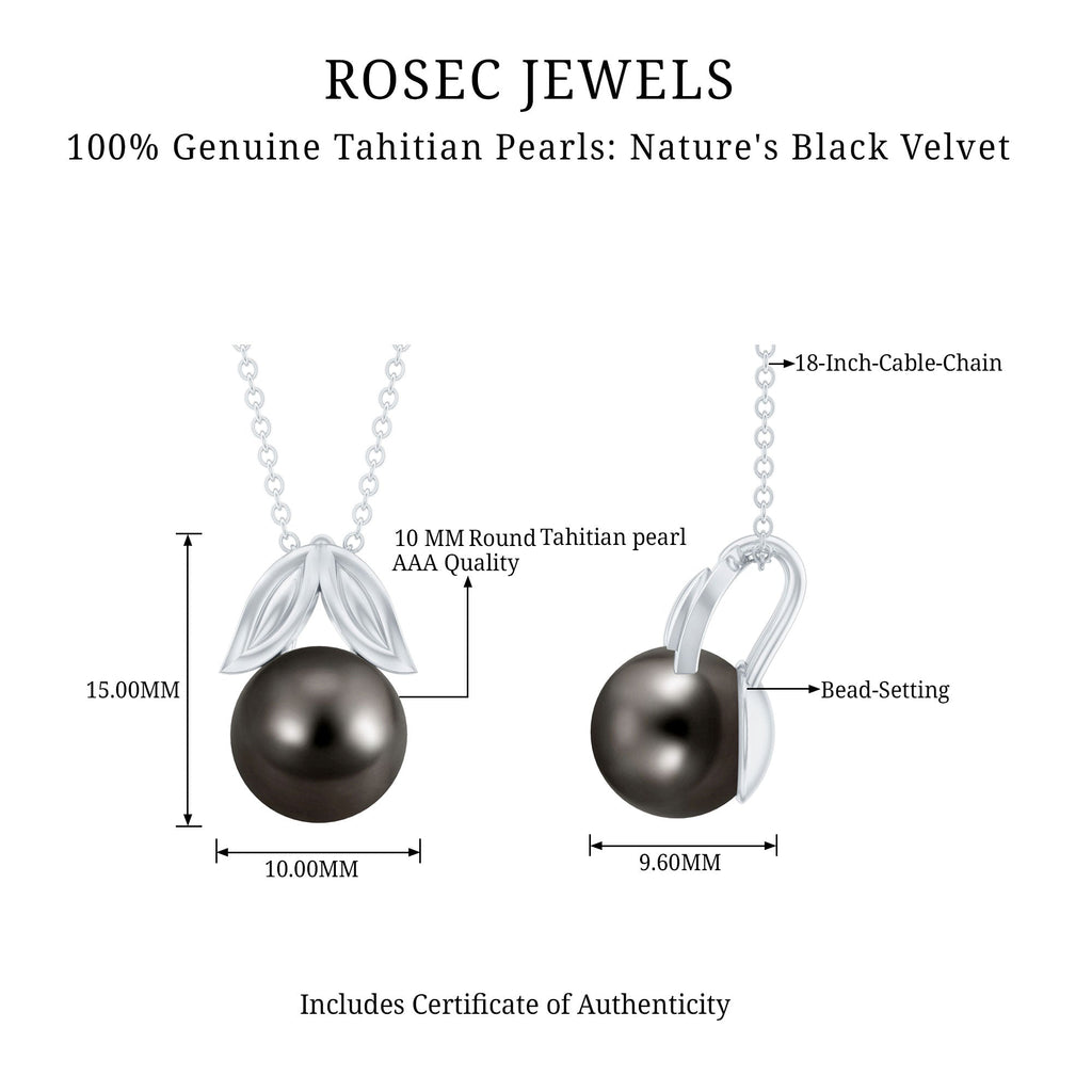 Black Tahitian Pearl Solitaire Pendant with Gold Leaf