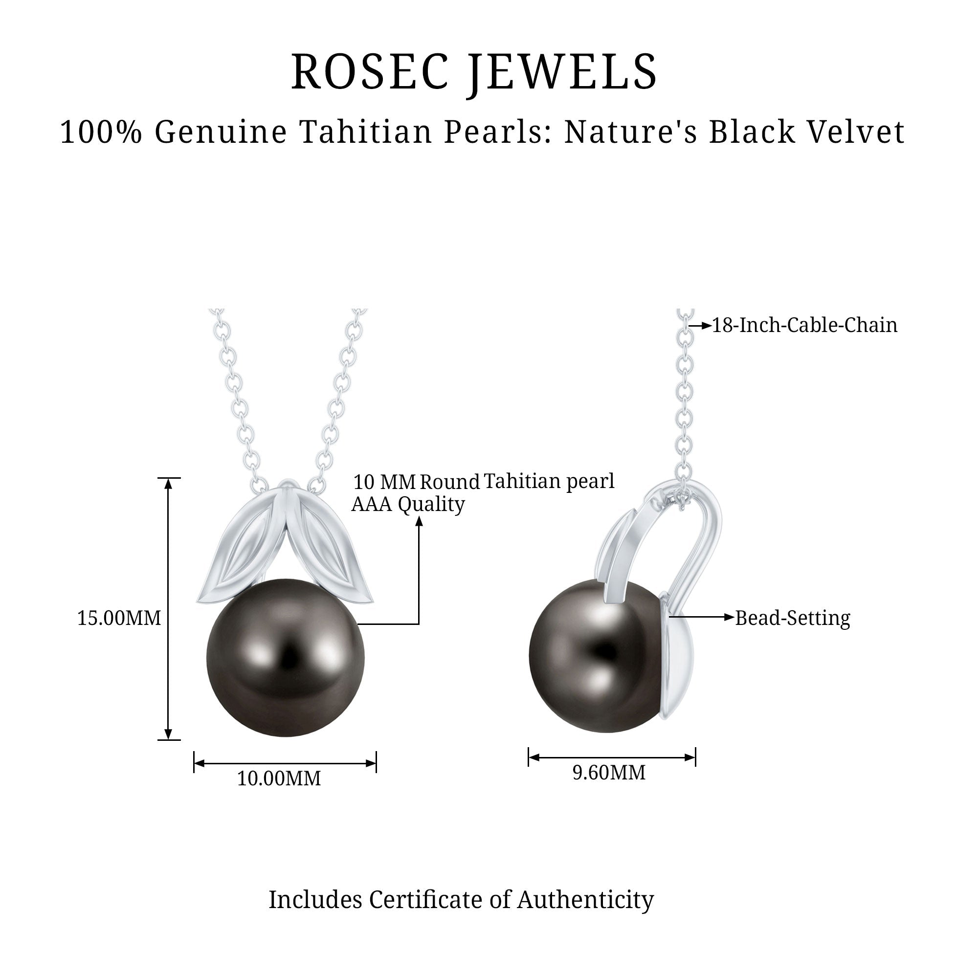 Black Tahitian Pearl Solitaire Pendant with Gold Leaf