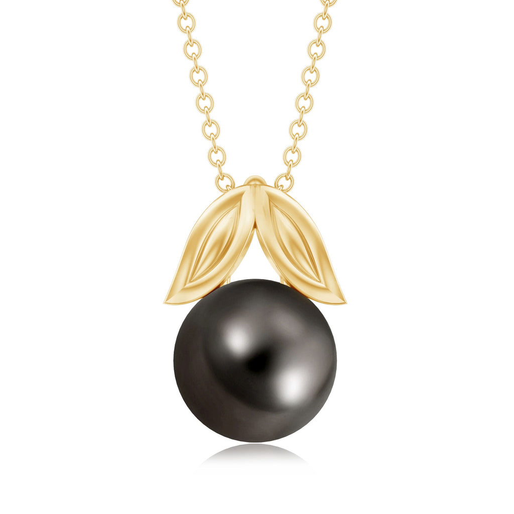 Black Tahitian Pearl Solitaire Pendant with Gold Leaf