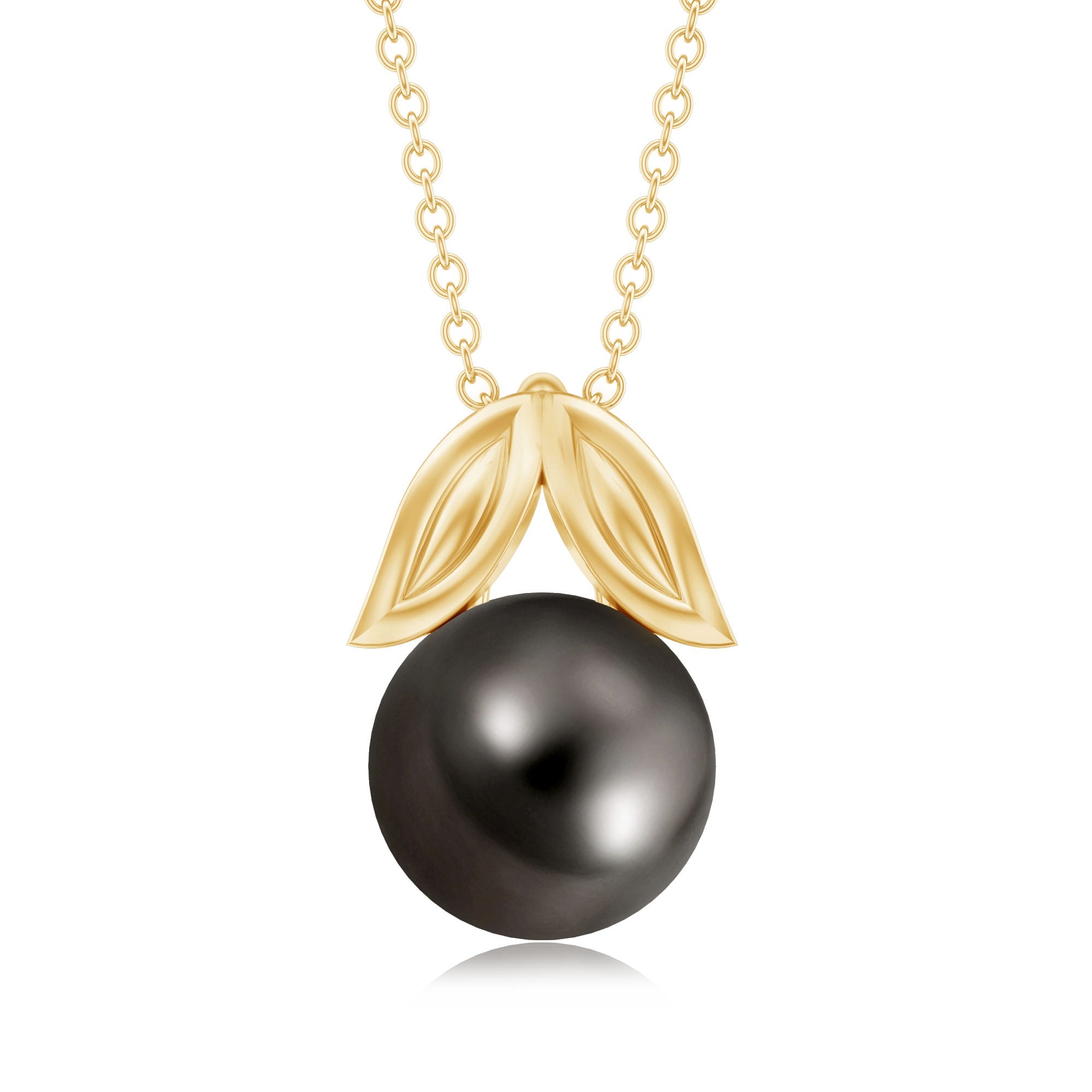 Black Tahitian Pearl Solitaire Pendant with Gold Leaf