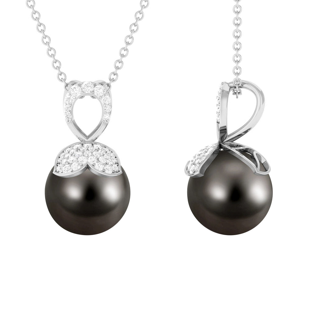 Nature Inspired Tahitian Pearl and Diamond Drop Pendant
