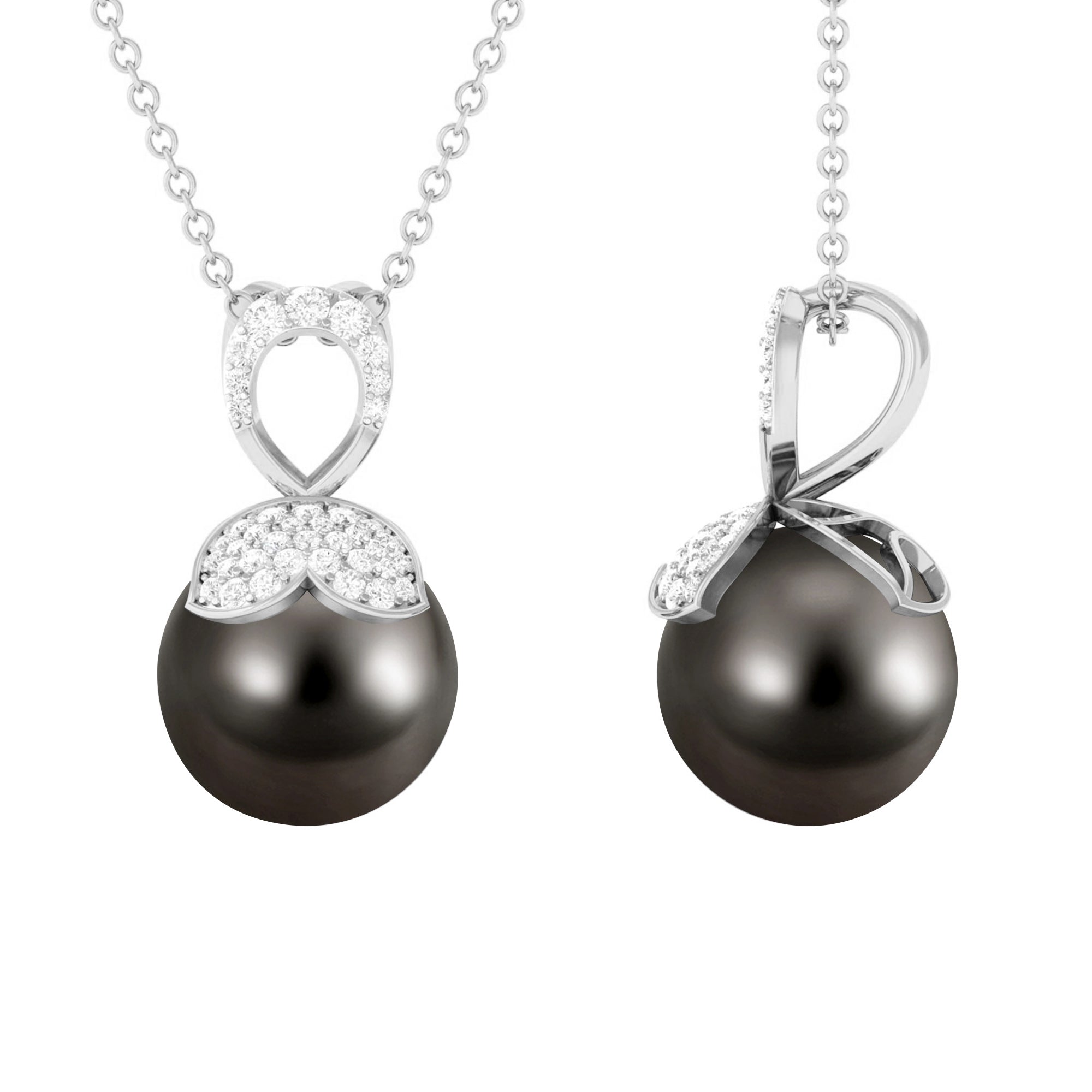 Nature Inspired Tahitian Pearl and Diamond Drop Pendant