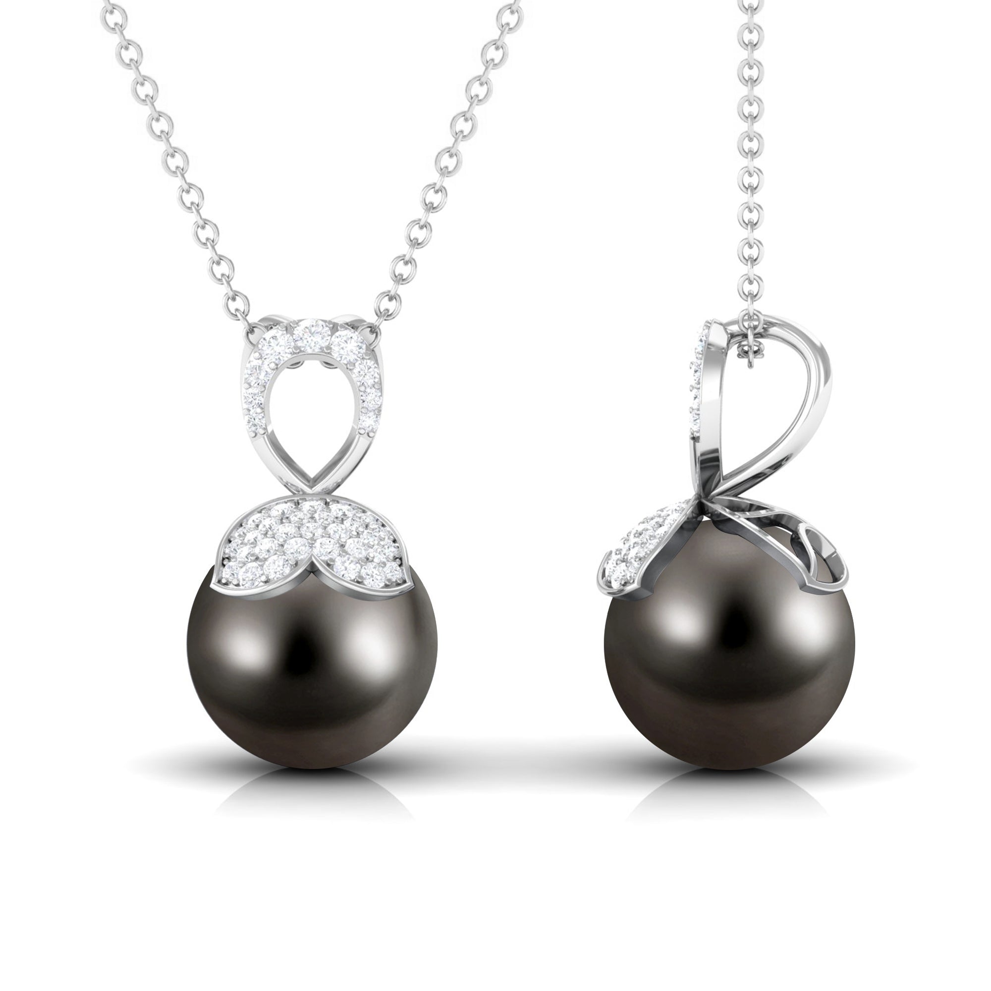 Nature Inspired Tahitian Pearl and Diamond Drop Pendant