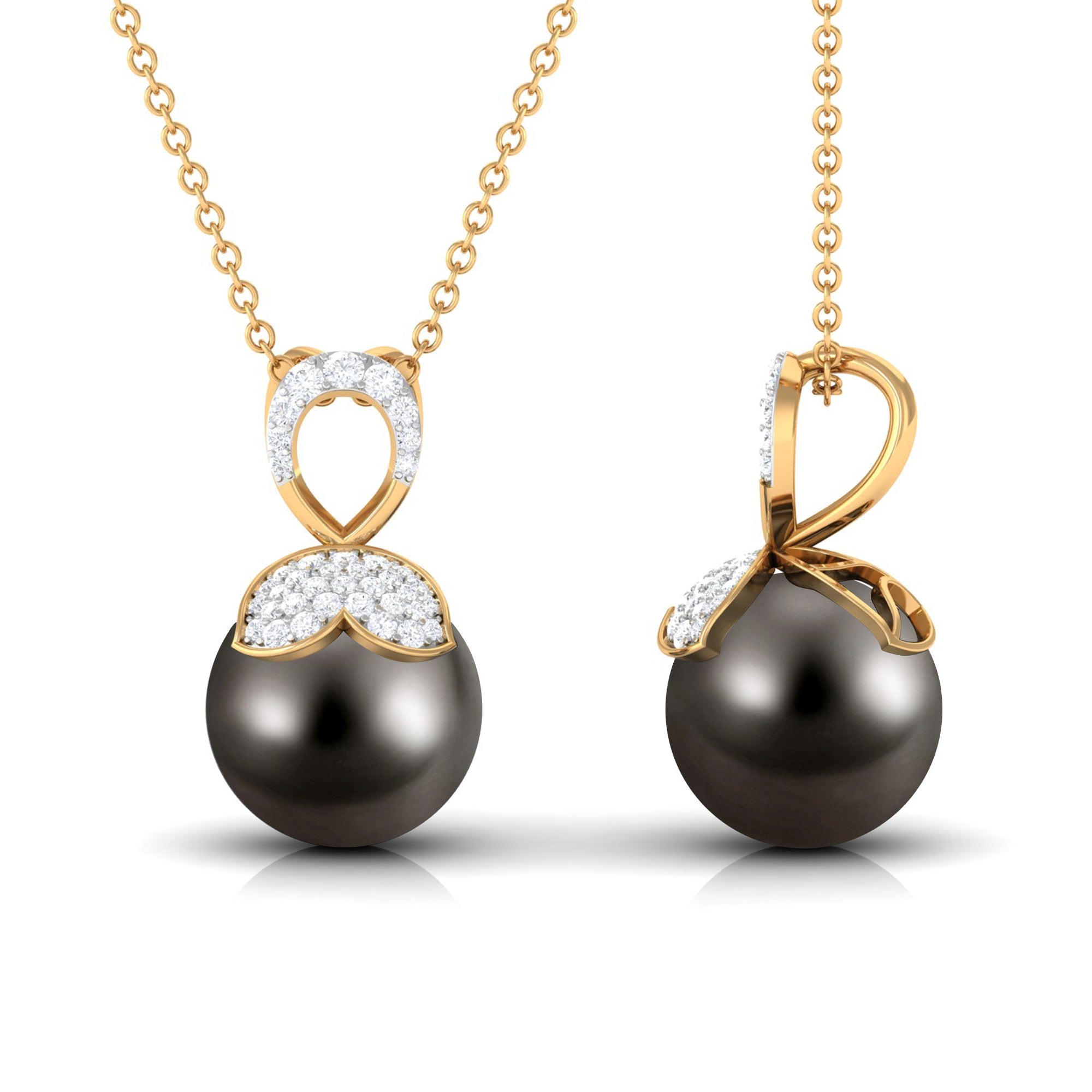 Nature Inspired Tahitian Pearl and Diamond Drop Pendant