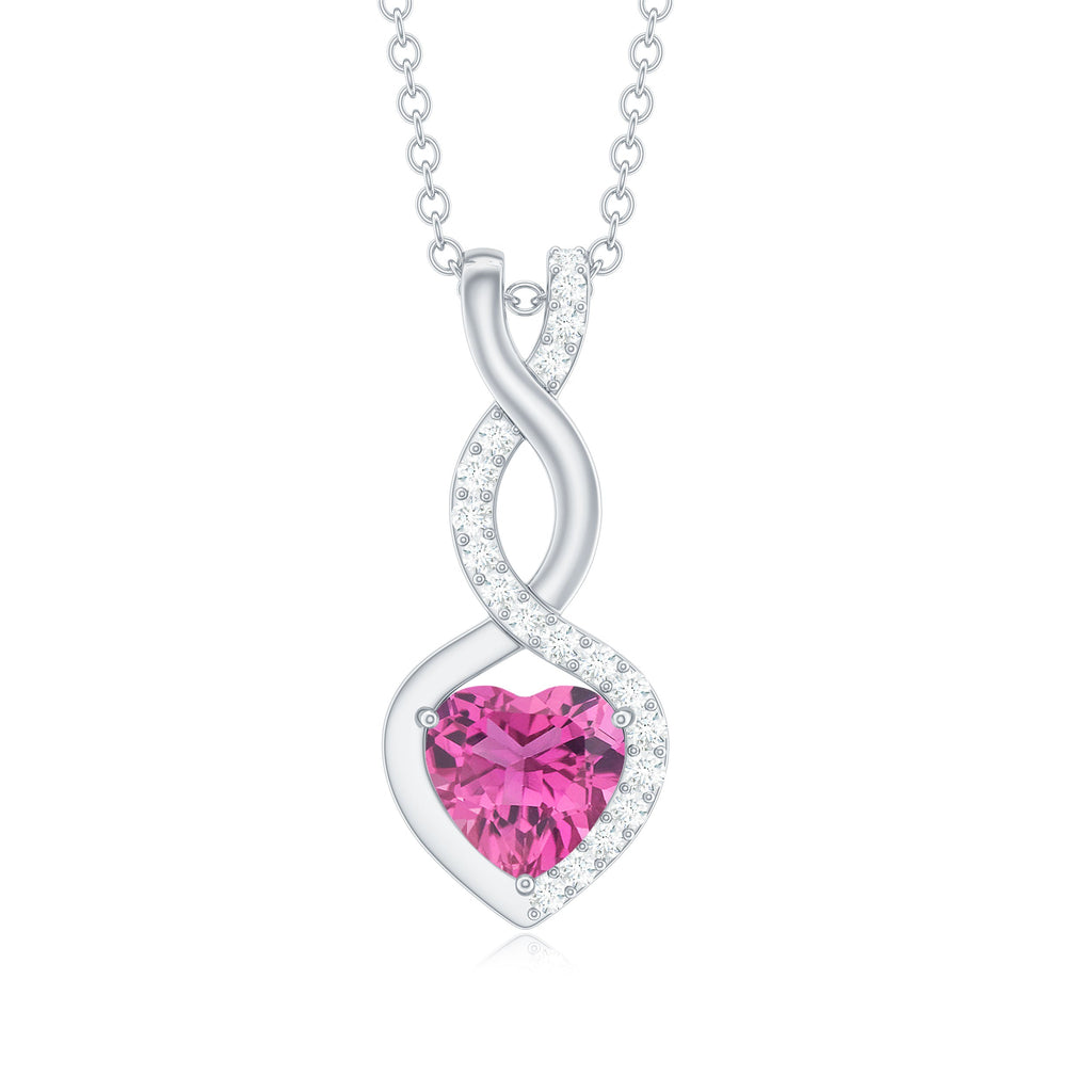 Heart Shape Pink Tourmaline and Diamond Infinity Pendant