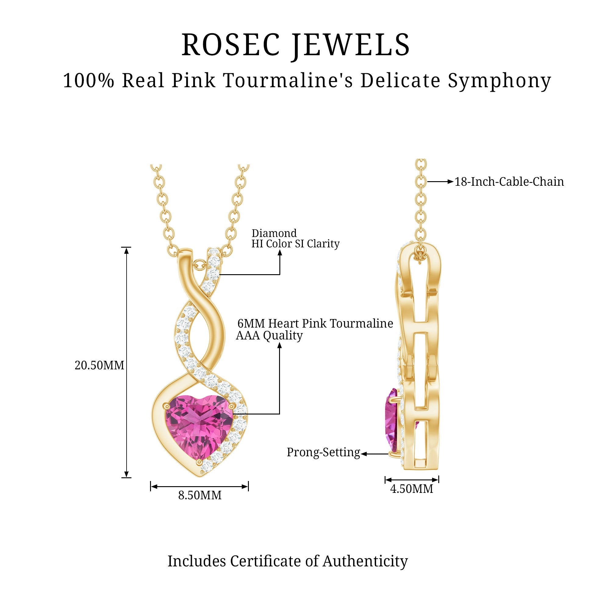 Heart Shape Pink Tourmaline and Diamond Infinity Pendant