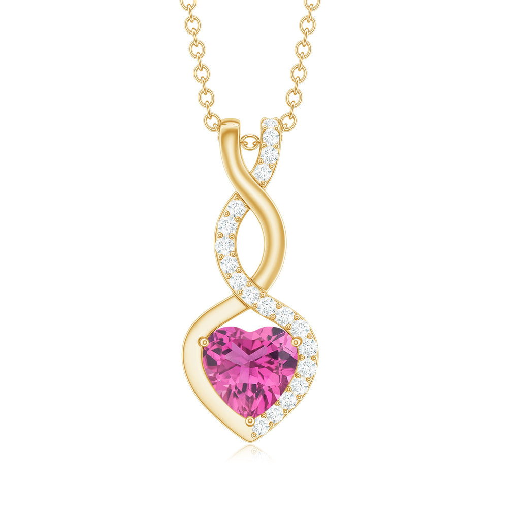 Heart Shape Pink Tourmaline and Diamond Infinity Pendant