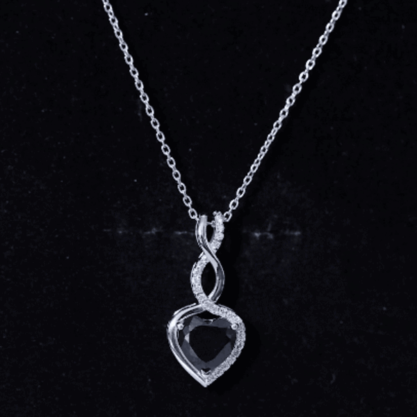 Real Black Onyx Infinity Heart Pendant with Diamond