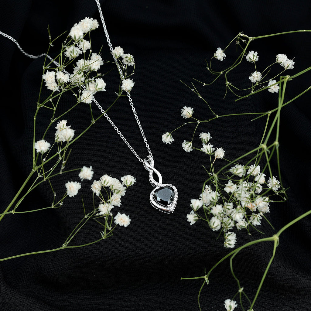 Real Black Onyx Infinity Heart Pendant with Diamond