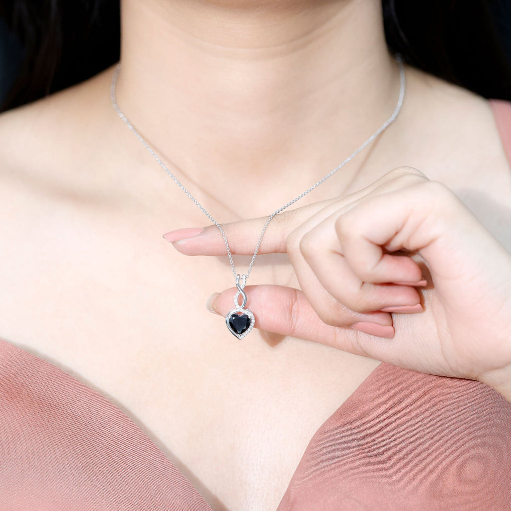 Real Black Onyx Infinity Heart Pendant with Diamond
