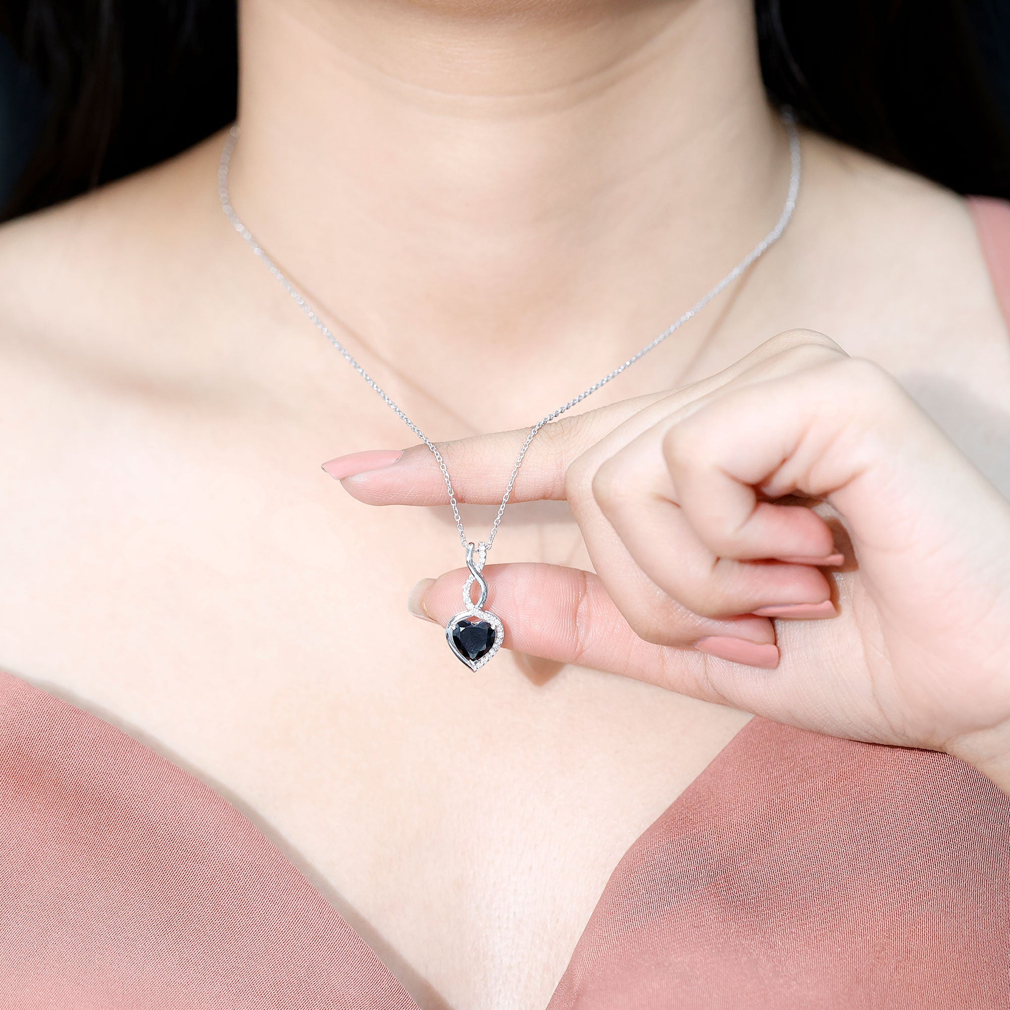 Real Black Onyx Infinity Heart Pendant with Diamond