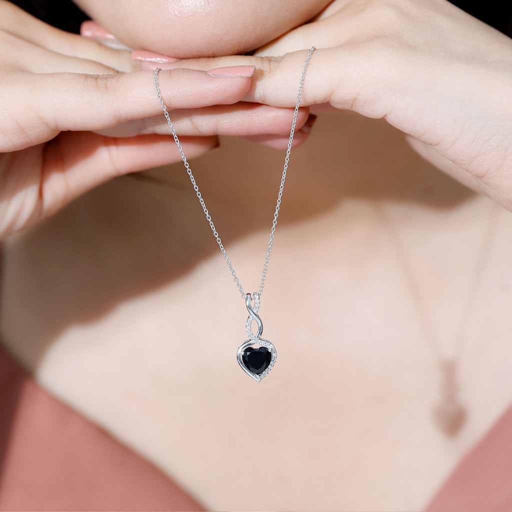 Real Black Onyx Infinity Heart Pendant with Diamond