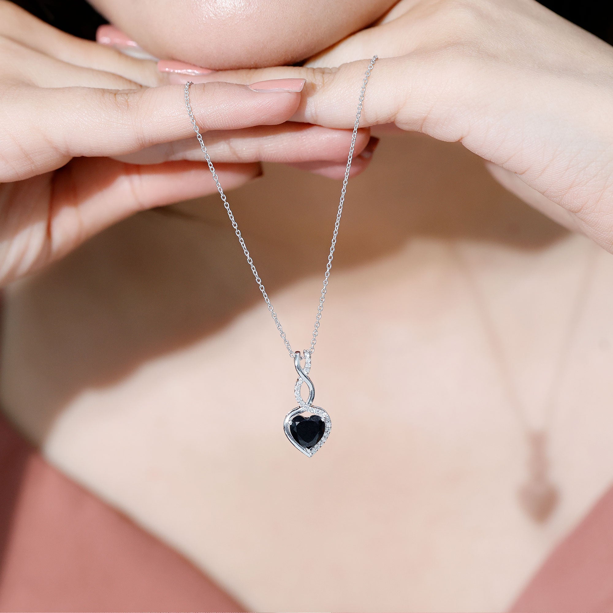 Real Black Onyx Infinity Heart Pendant with Diamond