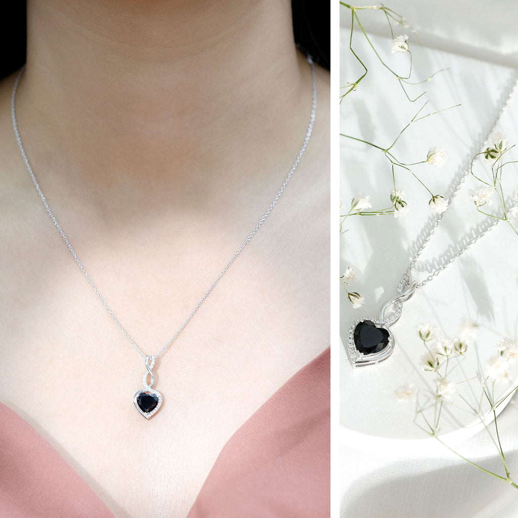 Real Black Onyx Infinity Heart Pendant with Diamond