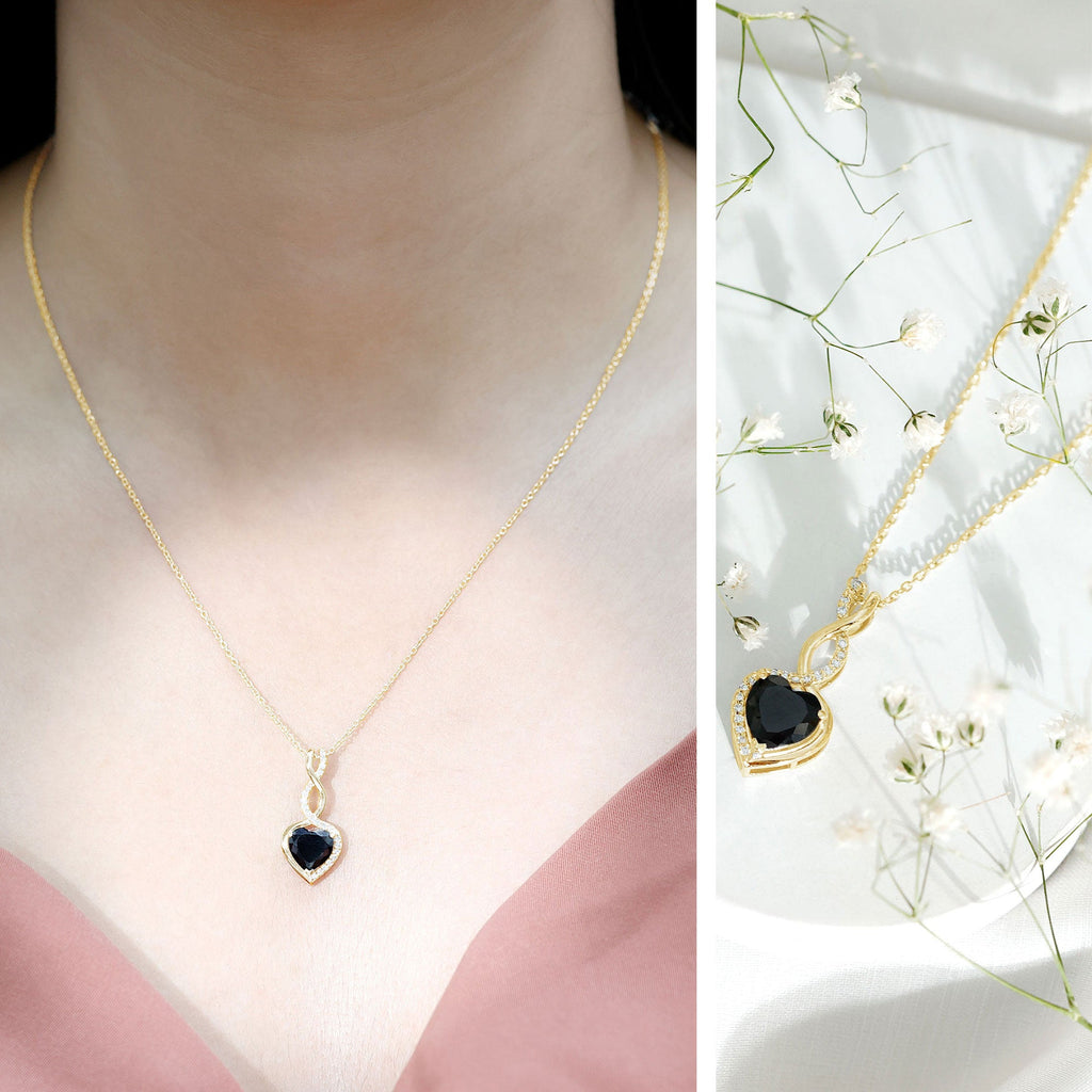 Real Black Onyx Infinity Heart Pendant with Diamond