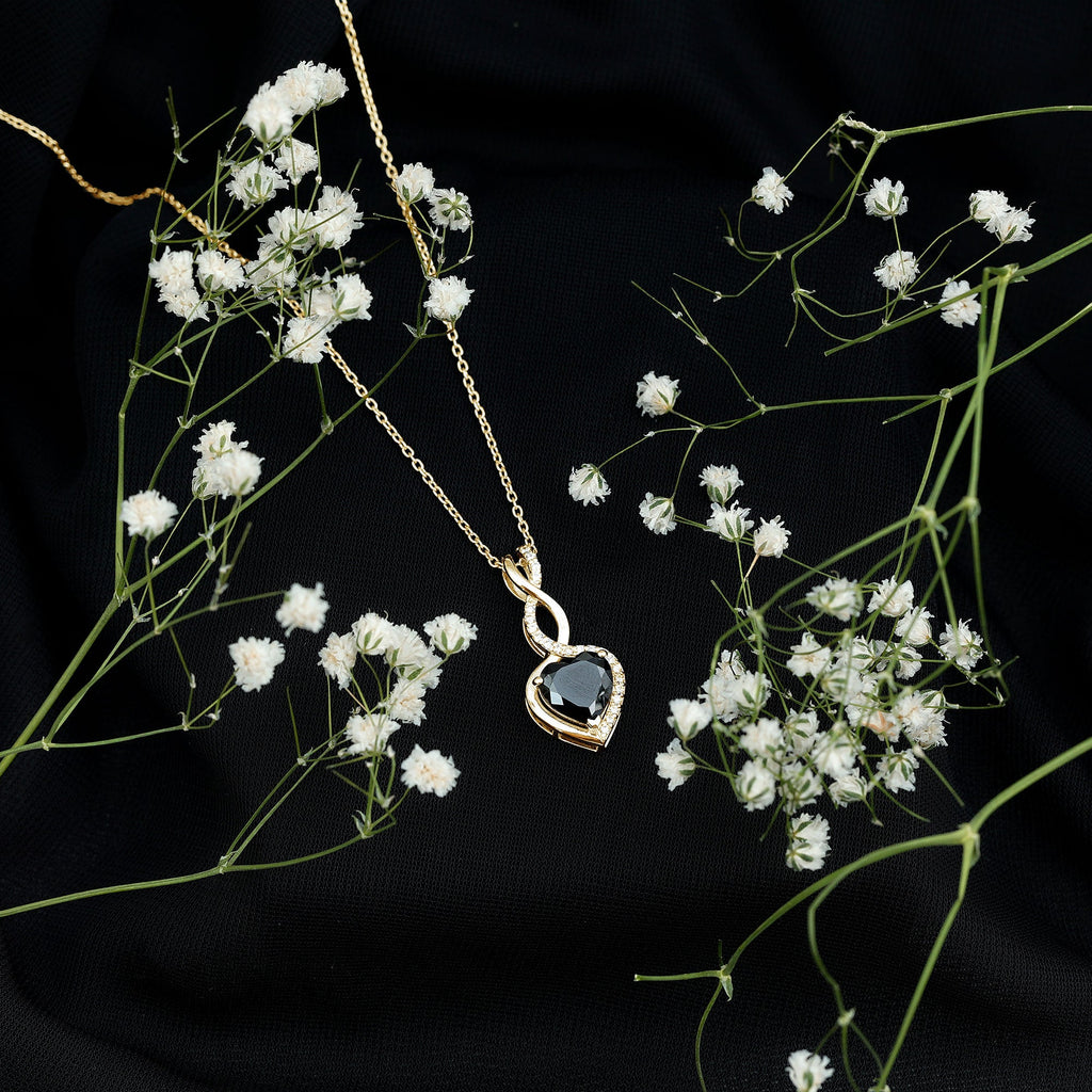 Real Black Onyx Infinity Heart Pendant with Diamond