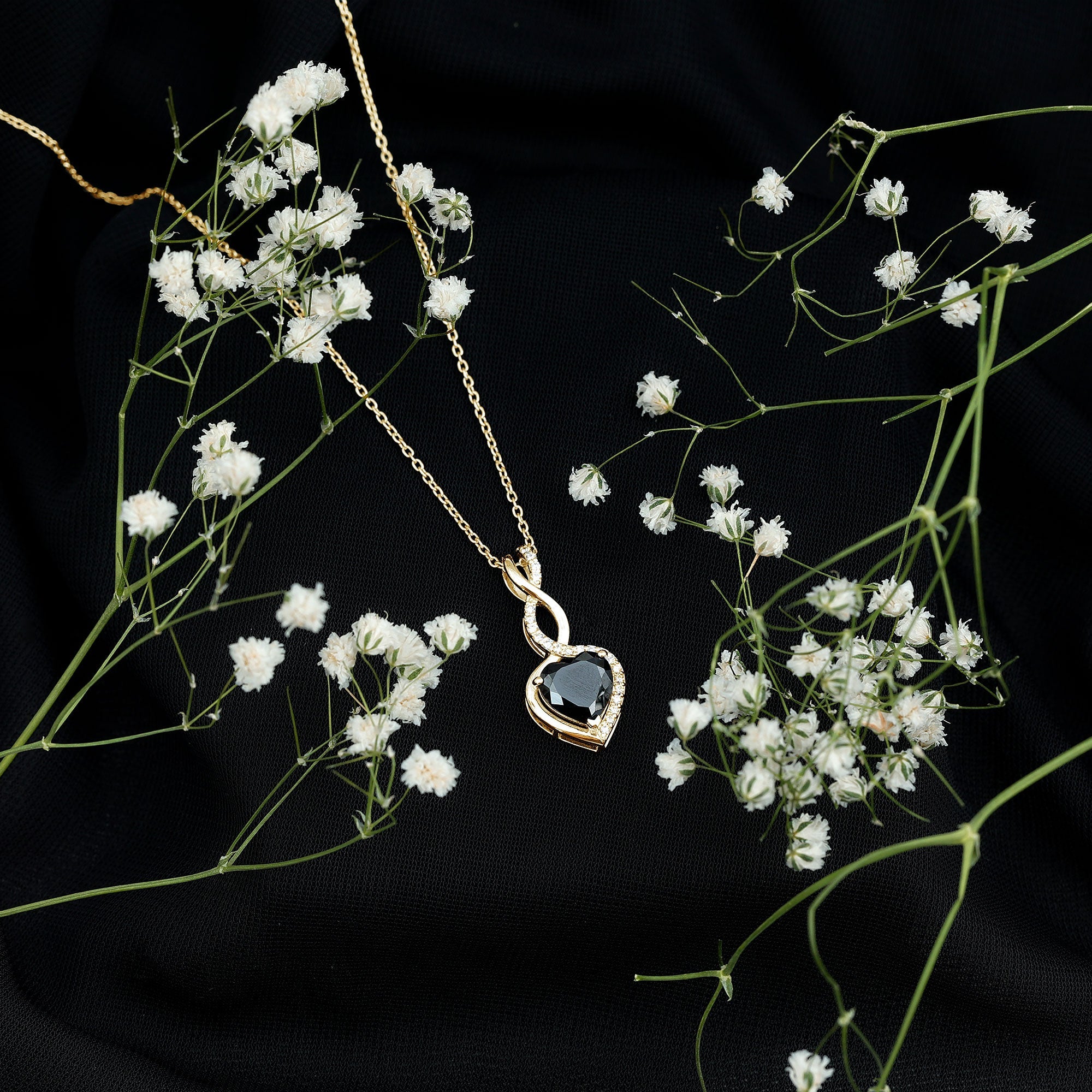 Real Black Onyx Infinity Heart Pendant with Diamond
