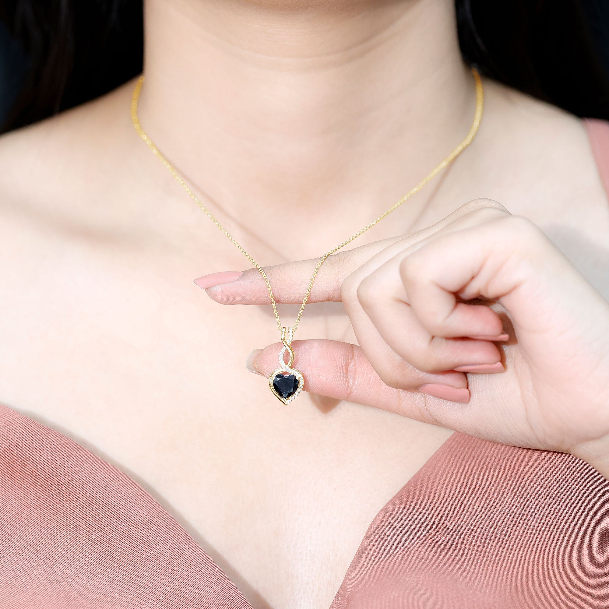 Real Black Onyx Infinity Heart Pendant with Diamond