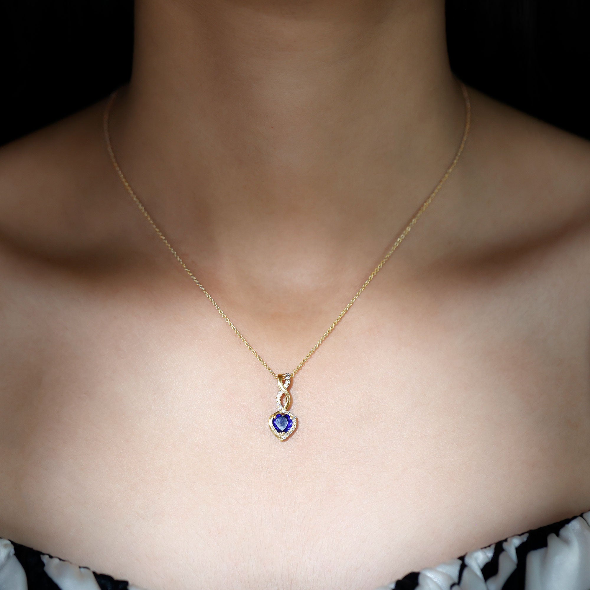 Certified Lab Grown Blue Sapphire Infinity Heart Necklace with Chain