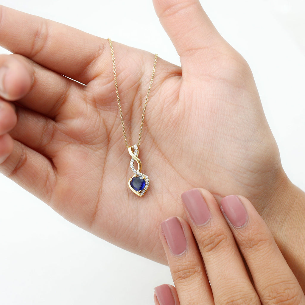 Certified Lab Grown Blue Sapphire Infinity Heart Necklace with Chain