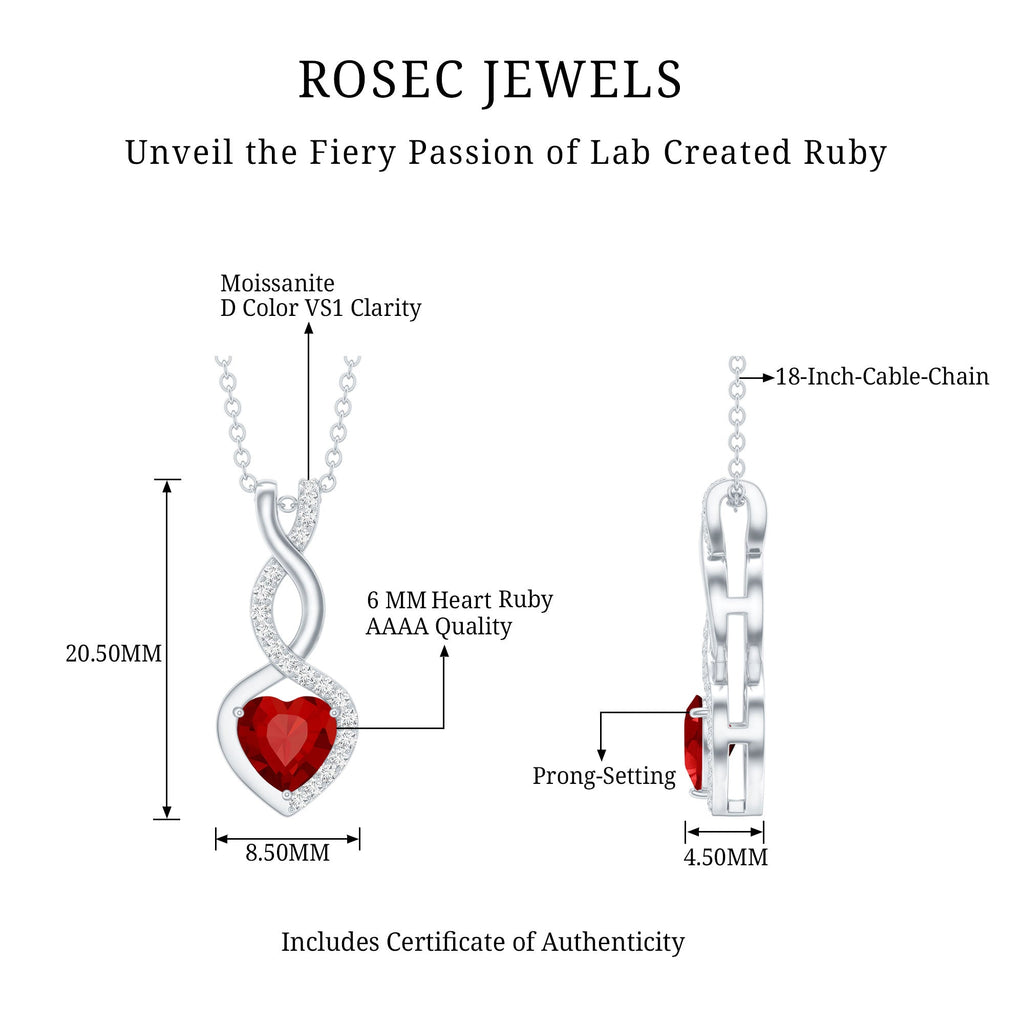 Lab Grown Ruby Infinity Heart Necklace With Chain
