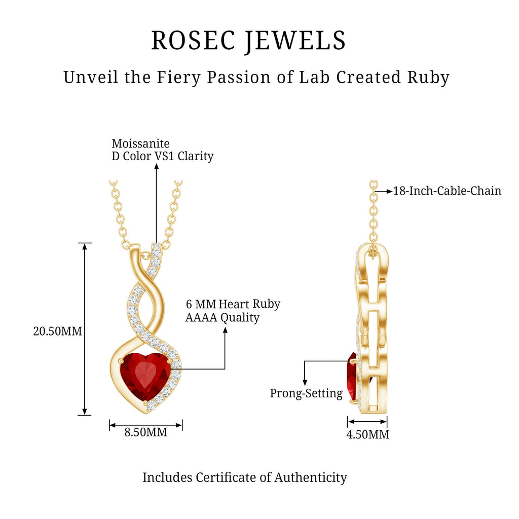 Lab Grown Ruby Infinity Heart Necklace With Chain