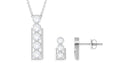 Round Diamond Gold Bar Pendant Earring Set in Bezel Setting