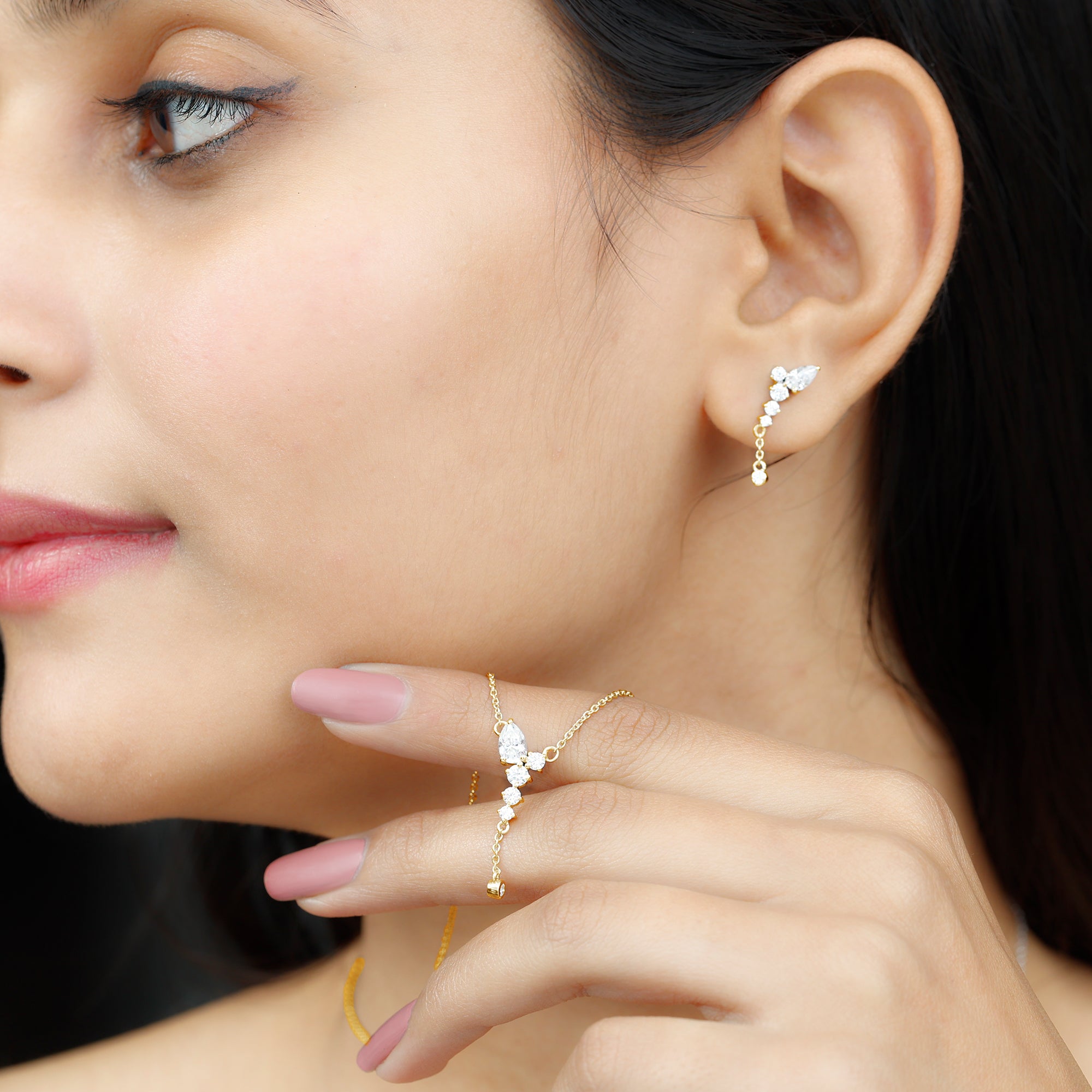 Certified Moissanite Bridal Necklace and Earrings Set