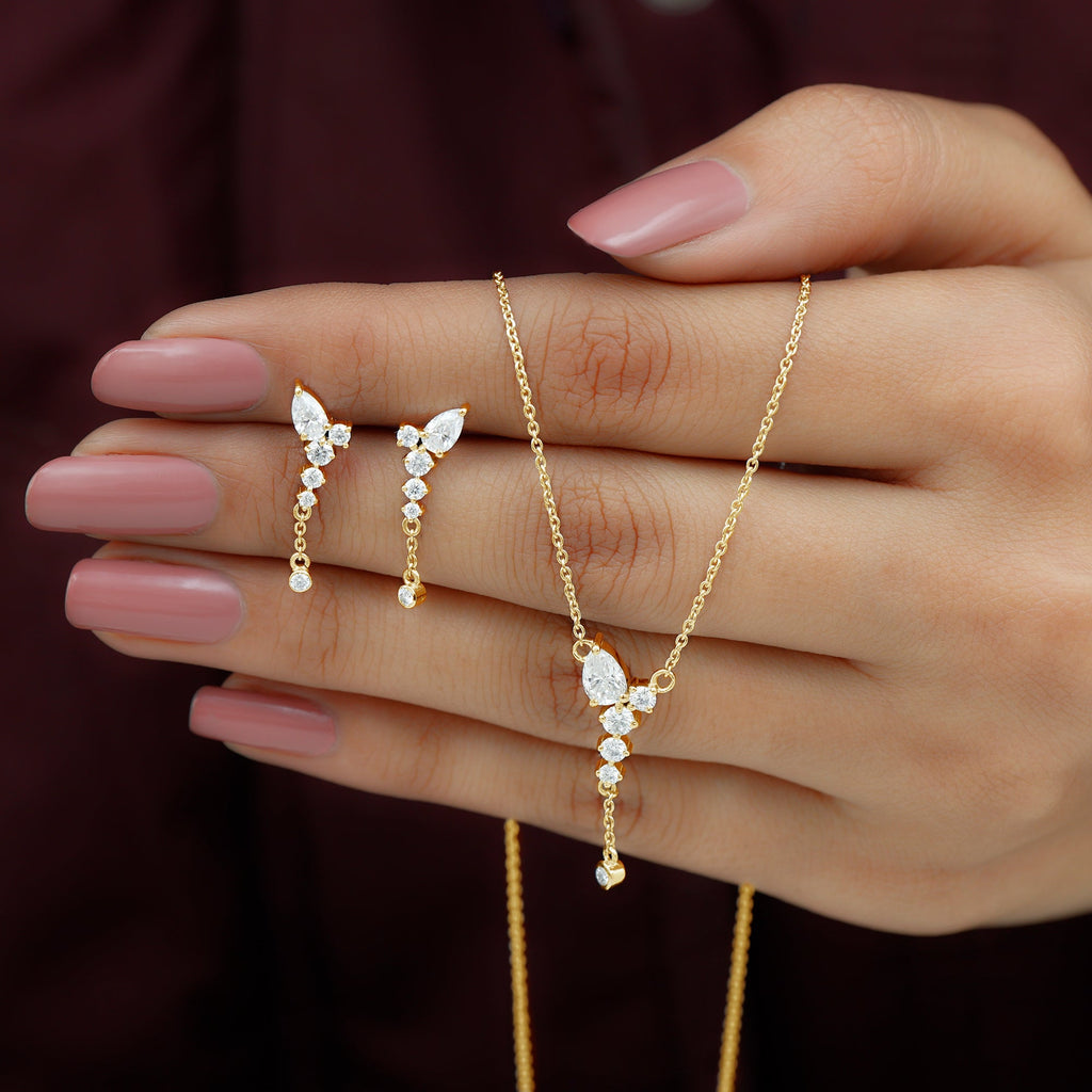 Certified Moissanite Bridal Necklace and Earrings Set