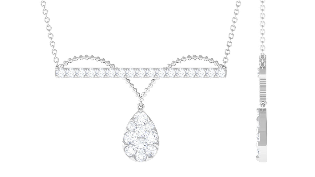 1 CT Pave Set Moissanite Designer Teardrop Bar Necklace