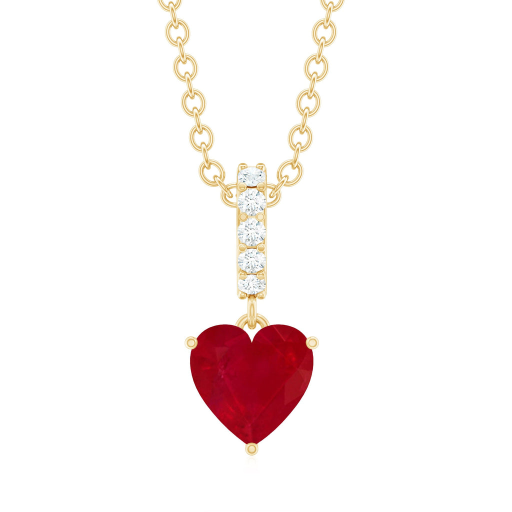 5 MM Heart Shape Ruby Solitaire Necklace With Diamond