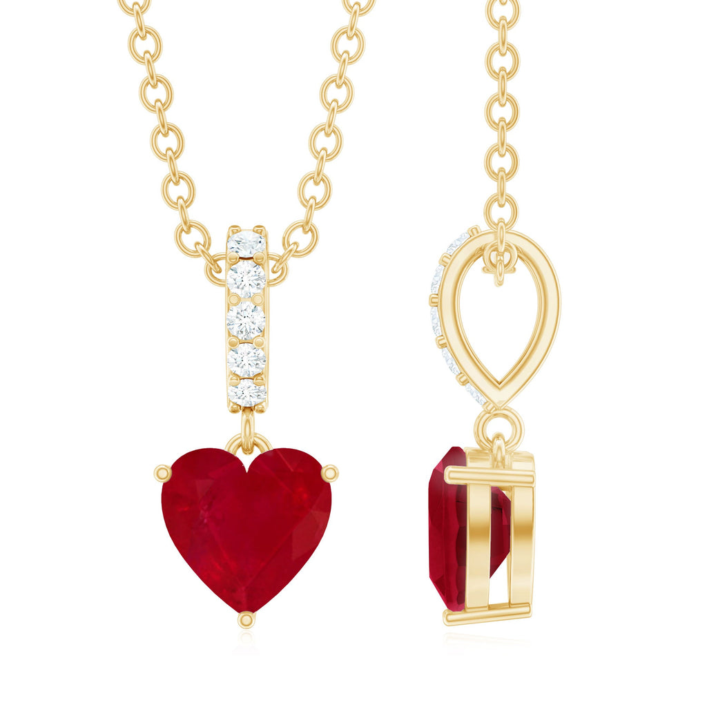 5 MM Heart Shape Ruby Solitaire Necklace With Diamond