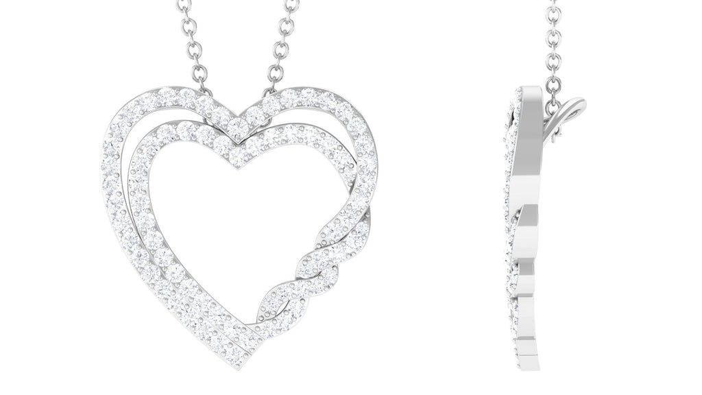 Certified Moissanite Open Heart Pendant Necklace with Hidden Bail