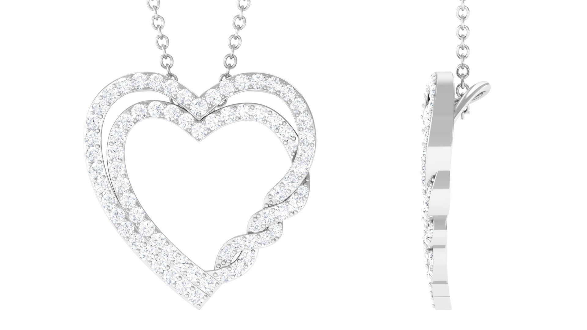 Certified Moissanite Open Heart Pendant Necklace with Hidden Bail