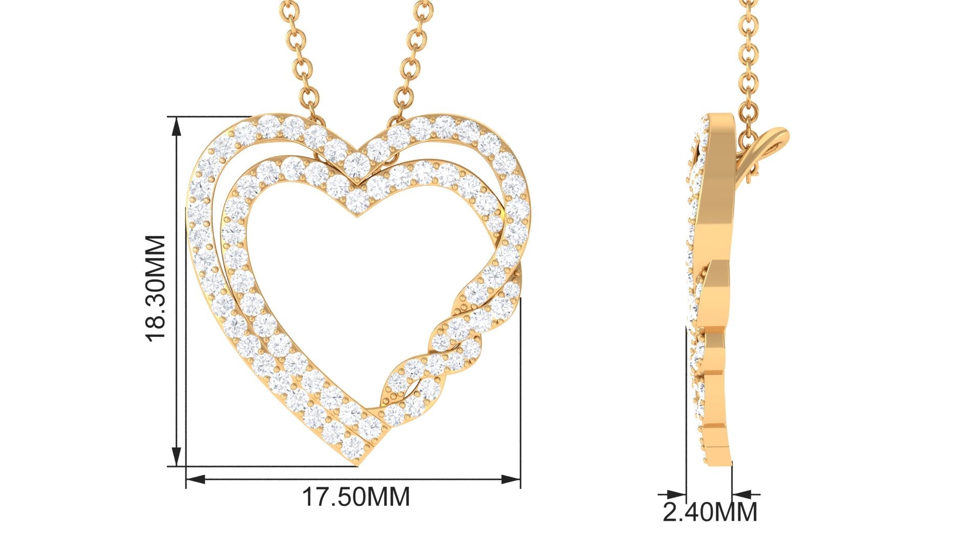 Certified Moissanite Open Heart Pendant Necklace with Hidden Bail