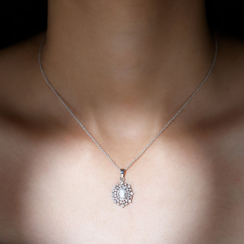 Vintage Style Oval Moissanite Bridal Necklace With Chain